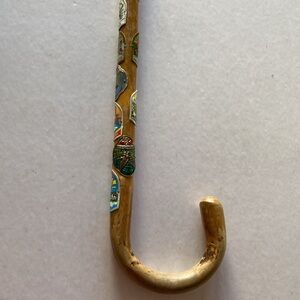 Vintage Souvenir Walking Cane with 24 Badges 34” Long Approximately.